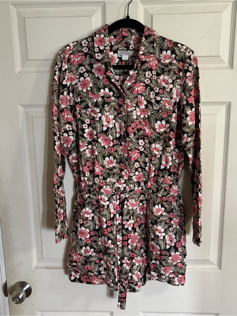Outerknown Benson Hawaiian Floral Romper Linen Organic Cotton Utility Shortall
